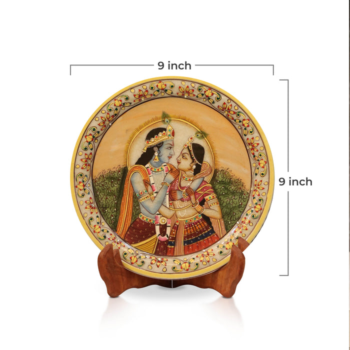 Radha Krishna, Gold Leaf 9 Inch Marble Decorative Plate - Handicraft Bazaar