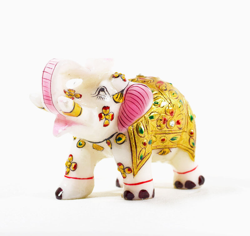 Elephant Pair, White Marble Statue - Handicraft Bazaar
