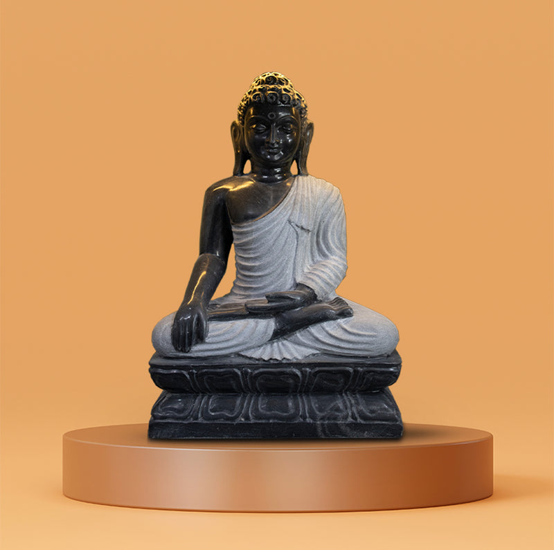 Buddha, 18 Inch, Black Marble Statue - Handicraft Bazaar