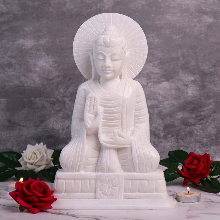 Meditating Buddha, White Marble Statue - Handicraft Bazaar