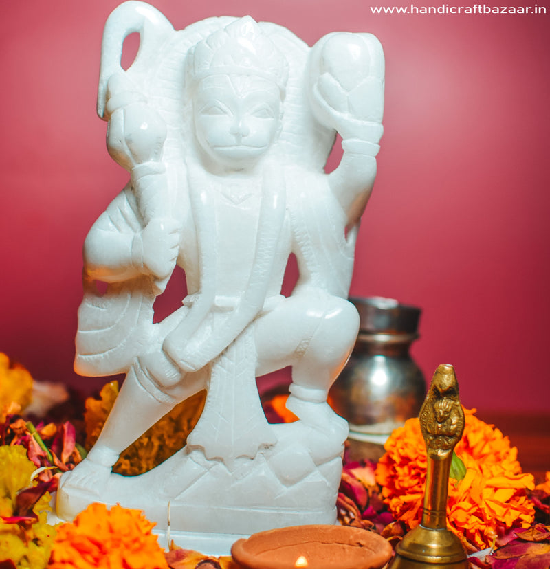 Lord Hanuman, White Marble Statue - Handicraft Bazaar