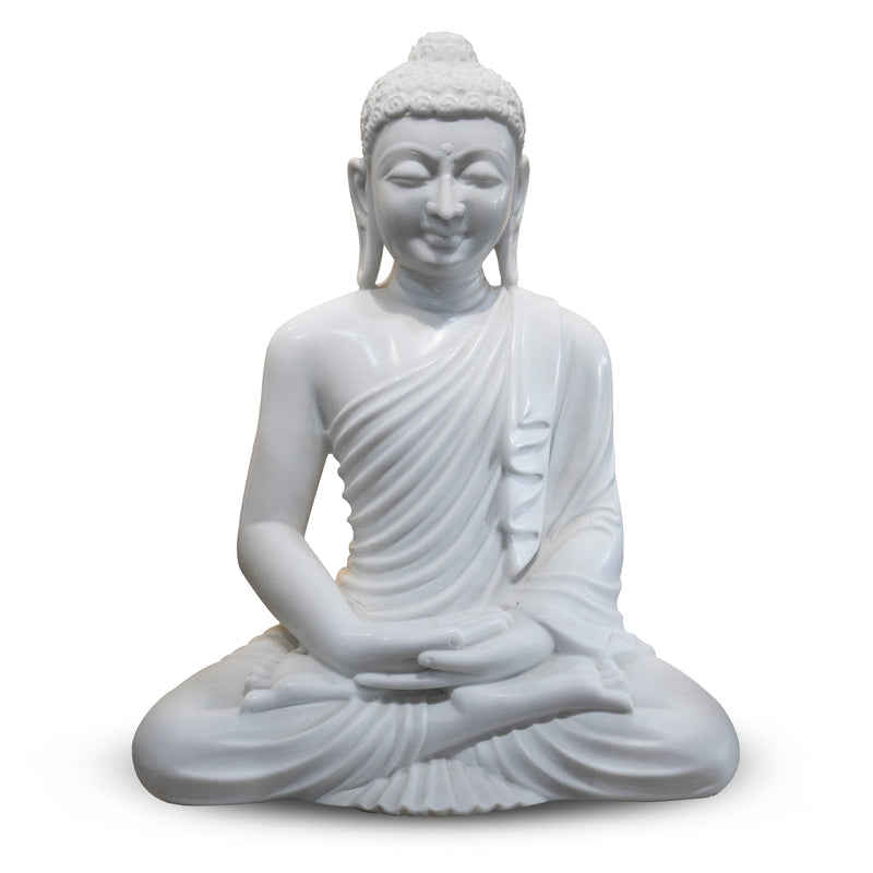 Buddha, 18 Inch, White Marble Statue - Handicraft Bazaar