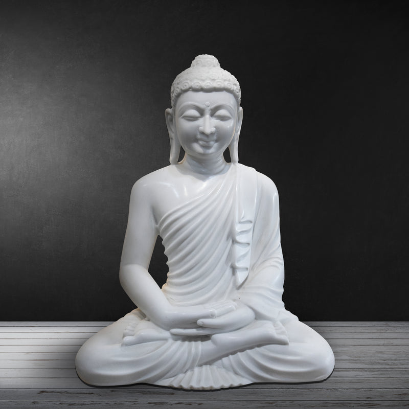 Buddha, 18 Inch, White Marble Statue - Handicraft Bazaar