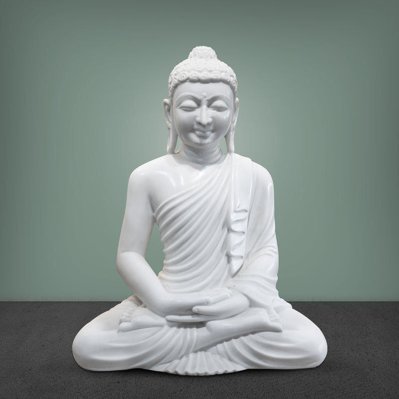 Buddha, 18 Inch, White Marble Statue - Handicraft Bazaar