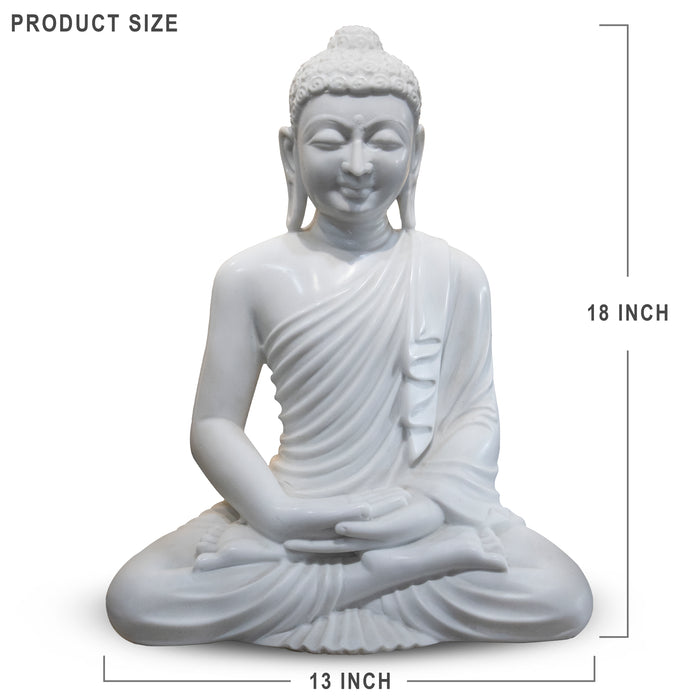 Buddha, 18 Inch, White Marble Statue - Handicraft Bazaar