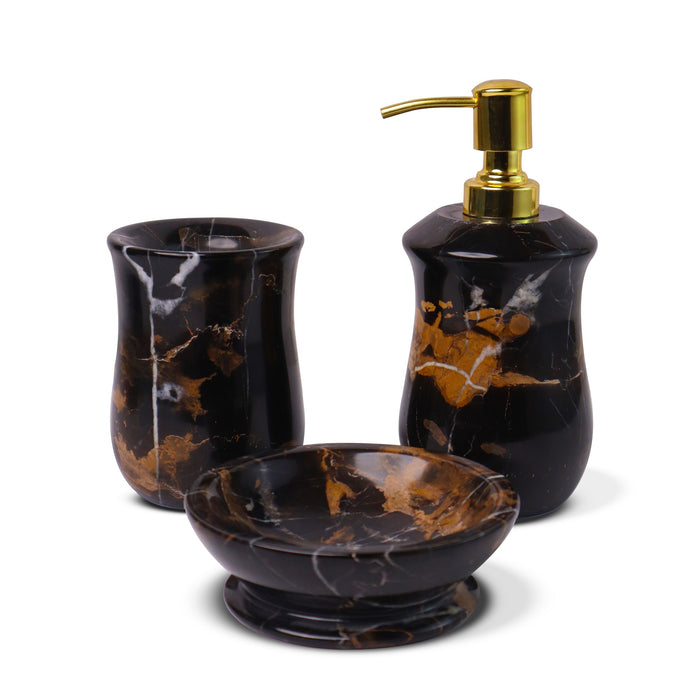 Marble Bathroom Set (Black Portoro) | Handicraft Bazaar