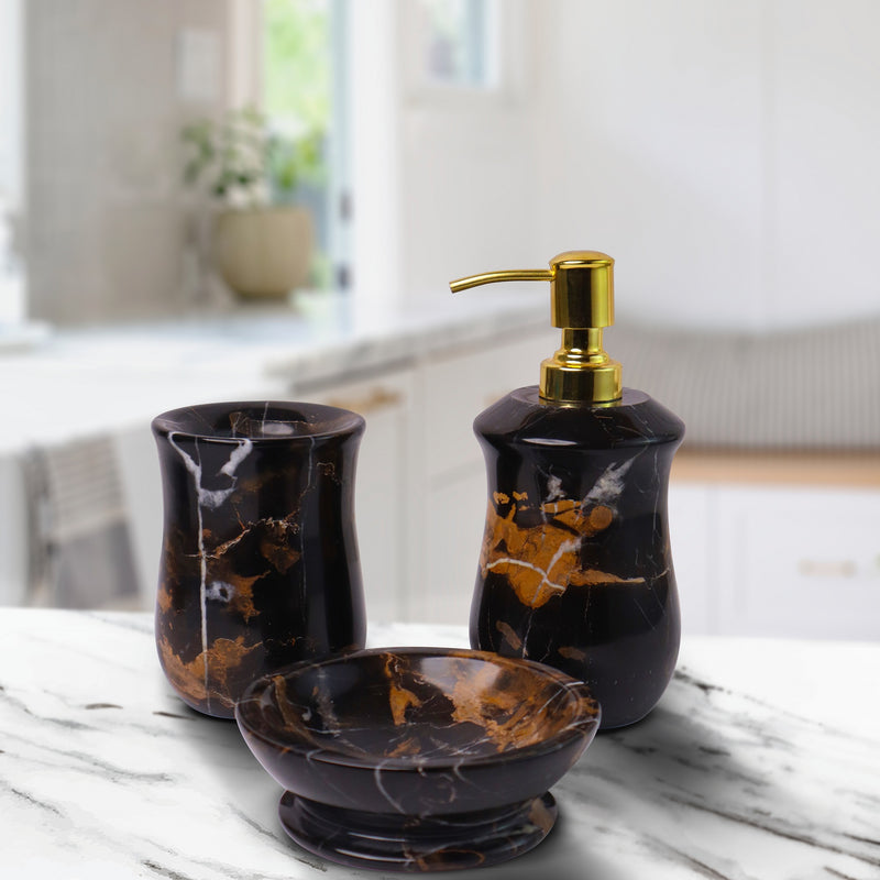 Marble Bathroom Set (Black Portoro) | Handicraft Bazaar