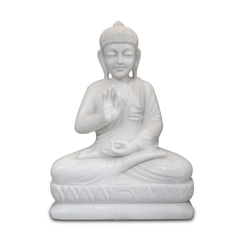 Buddha, 18 Inch, White Marble Statue - Handicraft Bazaar