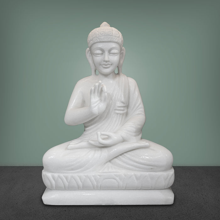 Buddha, 18 Inch, White Marble Statue - Handicraft Bazaar
