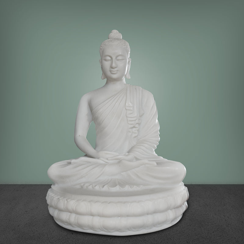 Buddha, 21 Inch, White Marble Statue - Handicraft Bazaar