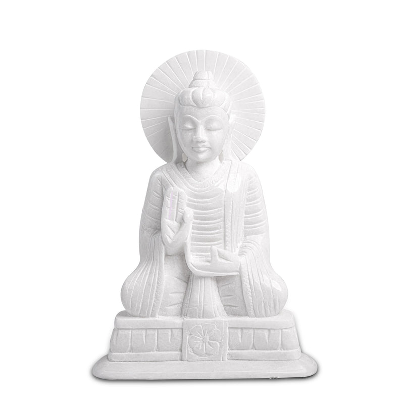 Meditating Buddha, White Marble Statue - Handicraft Bazaar