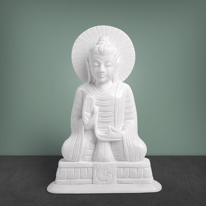 Meditating Buddha, White Marble Statue - Handicraft Bazaar