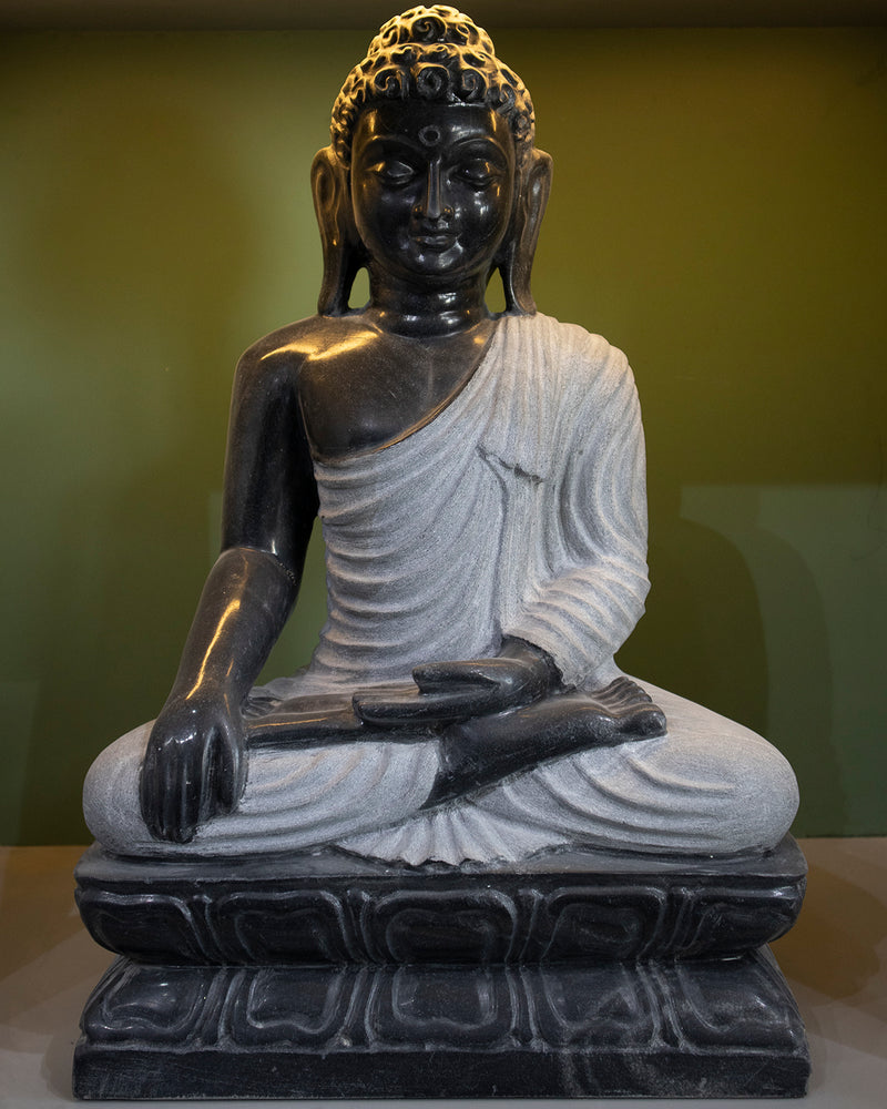 Buddha, 18 Inch, Black Marble Statue - Handicraft Bazaar