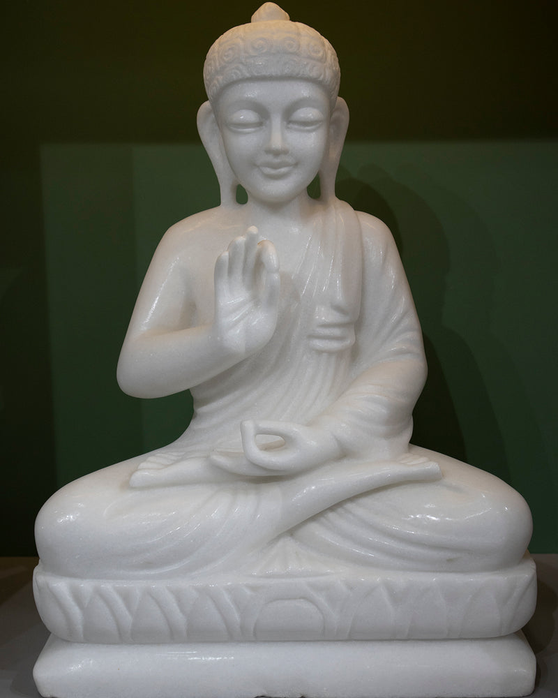Buddha, 18 Inch, White Marble Statue - Handicraft Bazaar
