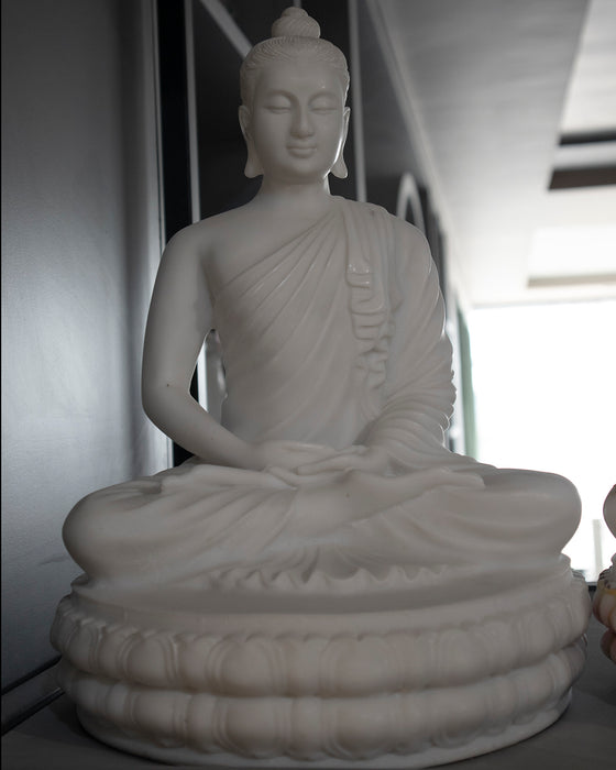 Buddha, 21 Inch, White Marble Statue - Handicraft Bazaar