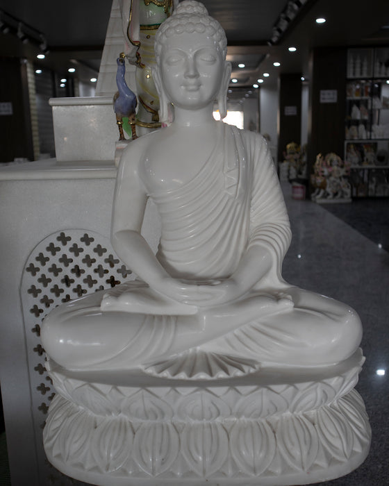 Buddha, 24 Inch, White Marble Statue - Handicraft Bazaar