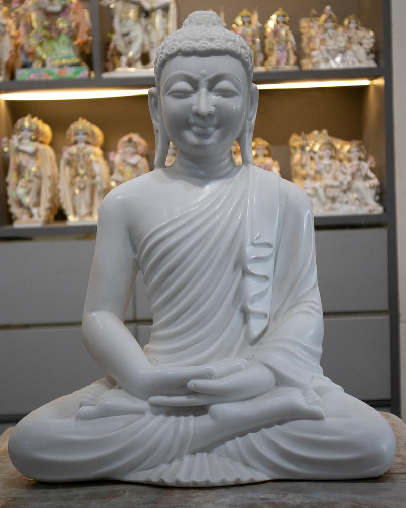 Buddha, 18 Inch, White Marble Statue - Handicraft Bazaar