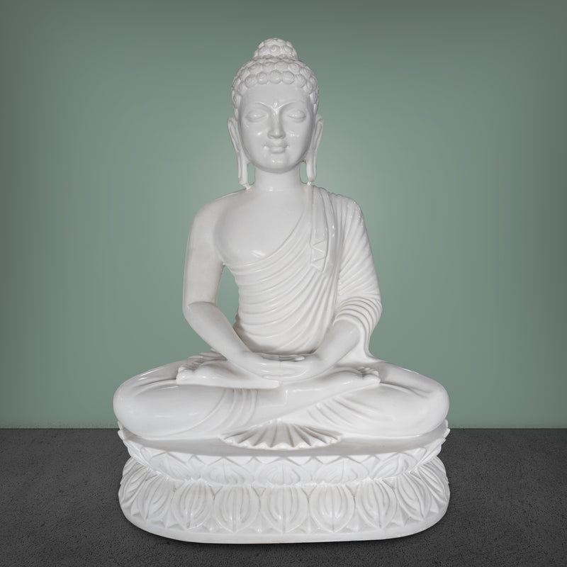 Buddha, 24 Inch, White Marble Statue - Handicraft Bazaar