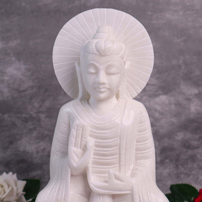 Meditating Buddha, White Marble Statue - Handicraft Bazaar