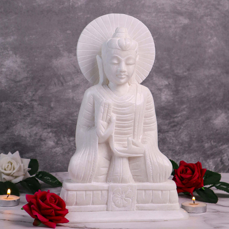 Meditating Buddha, White Marble Statue - Handicraft Bazaar