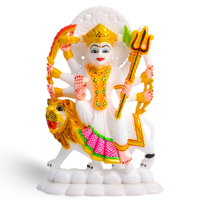 Goddess Maa Durga, White Marble Statue - Handicraft Bazaar
