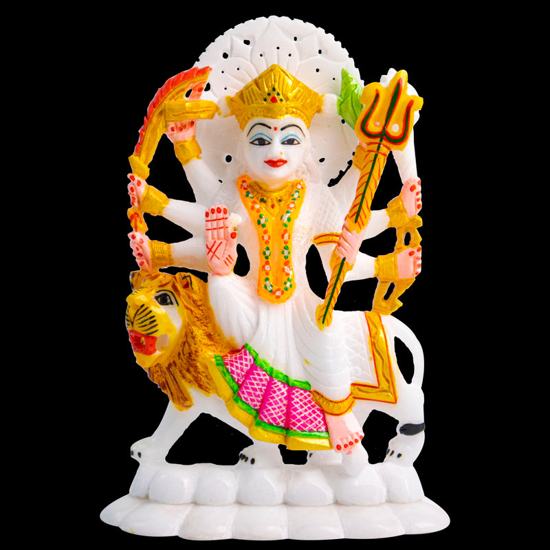 Goddess Maa Durga, White Marble Statue - Handicraft Bazaar