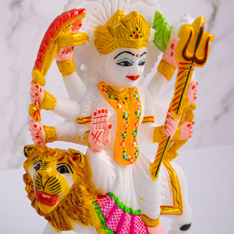 Goddess Maa Durga, White Marble Statue - Handicraft Bazaar