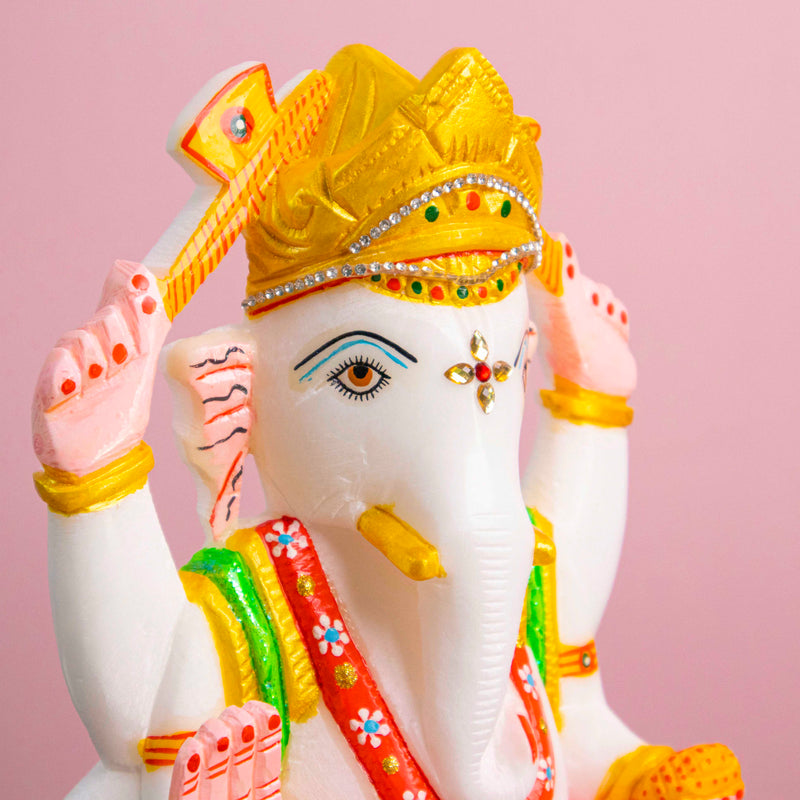 Lord Ganesh, White Marble Statue - Handicraft Bazaar