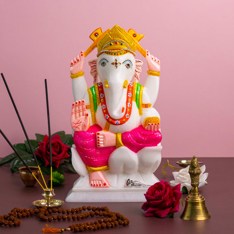 Lord Ganesh, White Marble Statue - Handicraft Bazaar