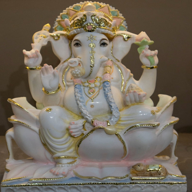 Lord Ganesh, 12 Inch, White Marble Statue - Handicraft Bazaar