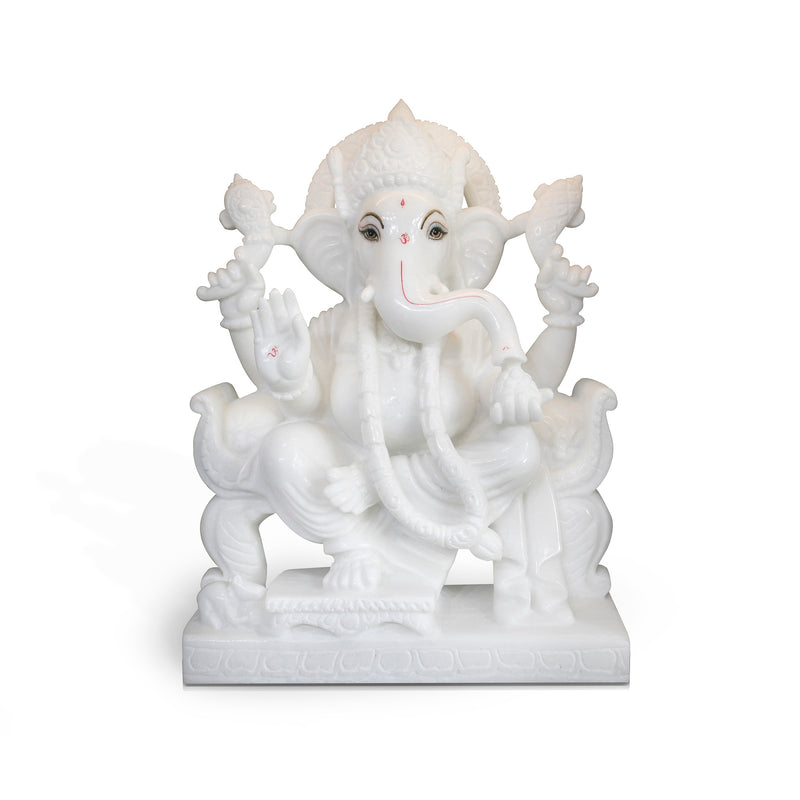 Lord Ganesh, 18 Inch, White Marble Statue - Handicraft Bazaar