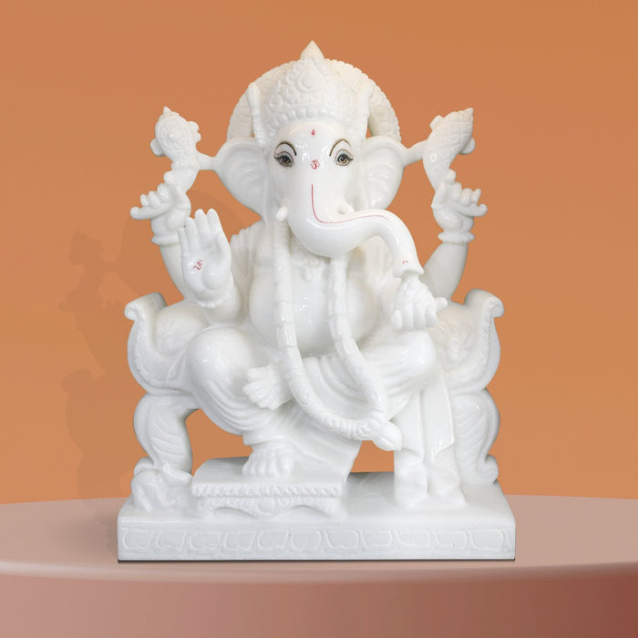 Lord Ganesh, 18 Inch, White Marble Statue - Handicraft Bazaar