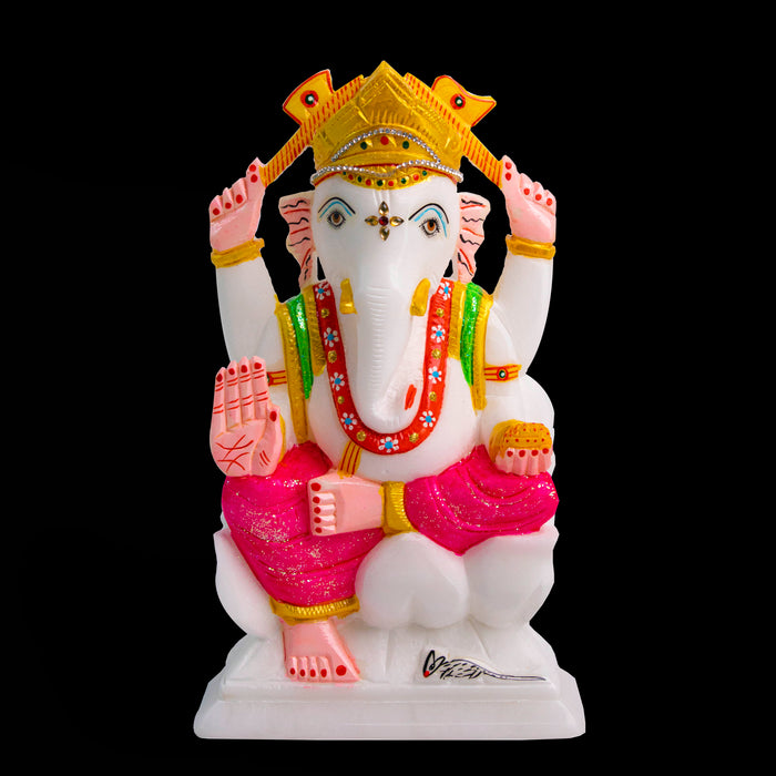 Lord Ganesh, White Marble Statue - Handicraft Bazaar
