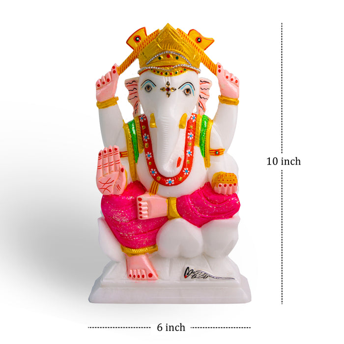 Lord Ganesh, White Marble Statue - Handicraft Bazaar
