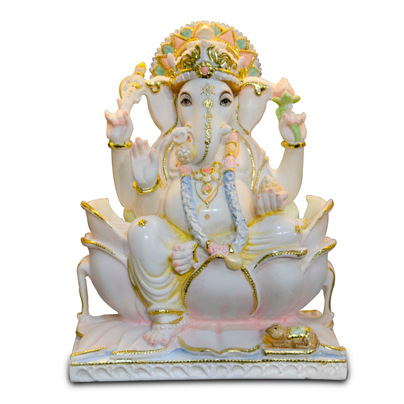 Lord Ganesh, 12 Inch, White Marble Statue - Handicraft Bazaar