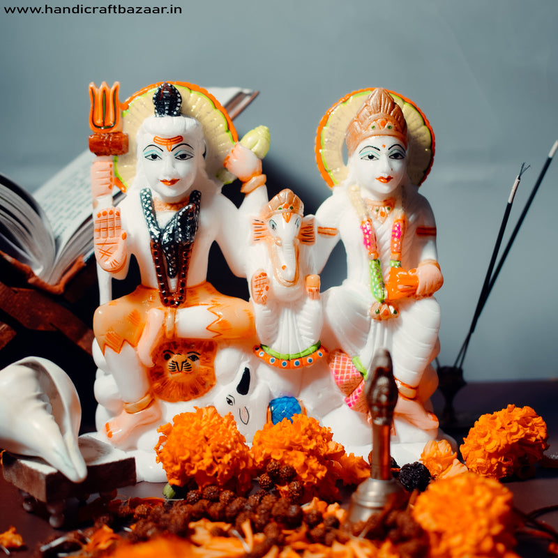 Shiv Parivar White Marble Statue - Handicraft Bazaar