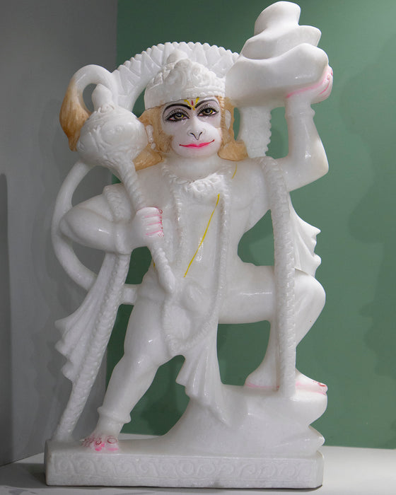 Lord Hanuman, 12 Inch, White Marble Statue - Handicraft Bazaar