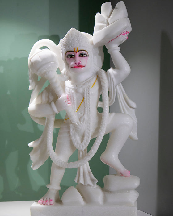 Lord Hanuman, 15 Inch, White Marble Statue - Handicraft Bazaar