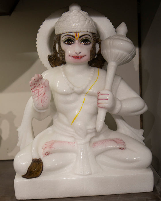Lord Hanuman, 12 Inch, White Marble Statue - Handicraft Bazaar