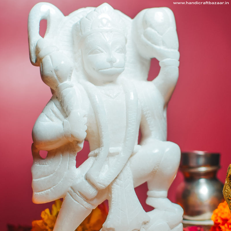 Lord Hanuman, White Marble Statue - Handicraft Bazaar