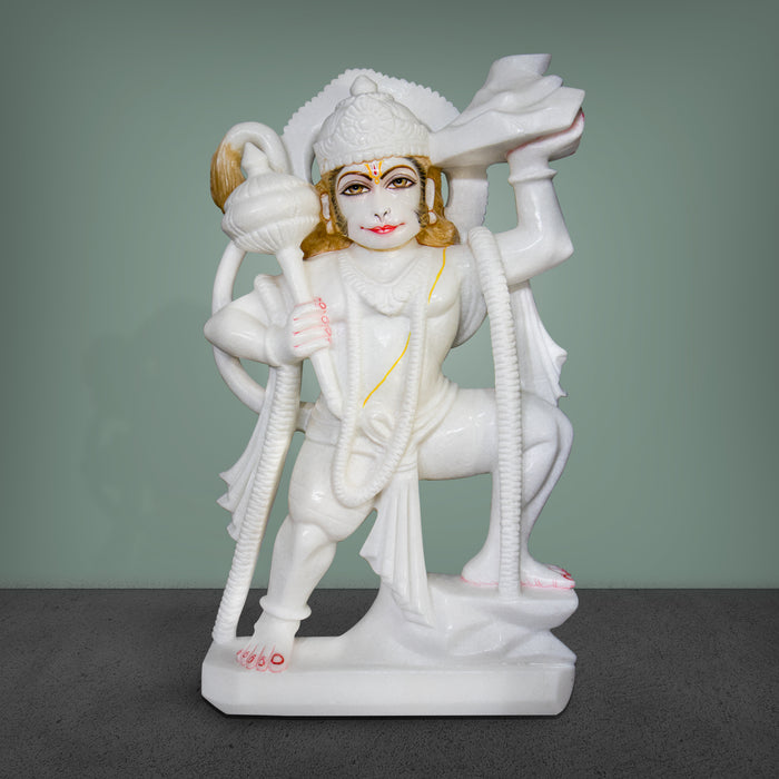 Lord Hanuman, 23 Inch, White Marble Statue - Handicraft Bazaar