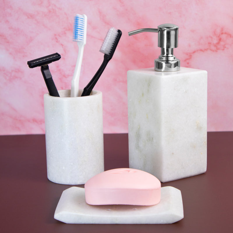 Marble Bathroom Set White - Handicraft Bazaar