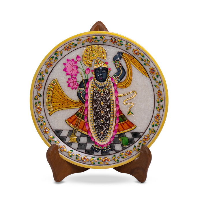 Shrinath Ji, Gold Leaf 9 Inch Marble Decorative Plate - Handicraft Bazaar