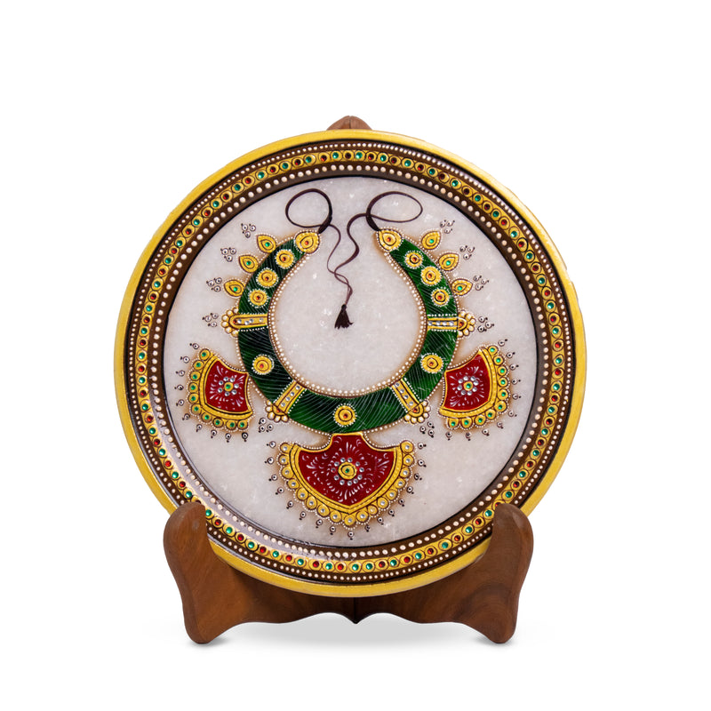 Traditional Jewellery, Gold Leaf 9 Inch Marble Decorative Plate - Handicraft Bazaar