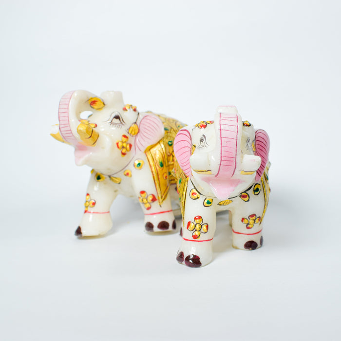 Elephant Pair, White Marble Statue - Handicraft Bazaar