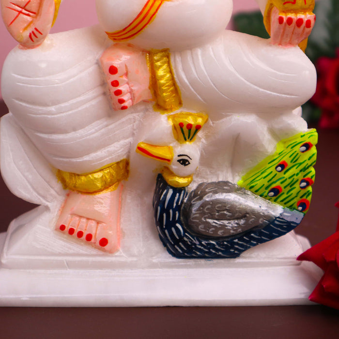 Lord Kartikeya, White Marble Statue - Handicraft Bazaar