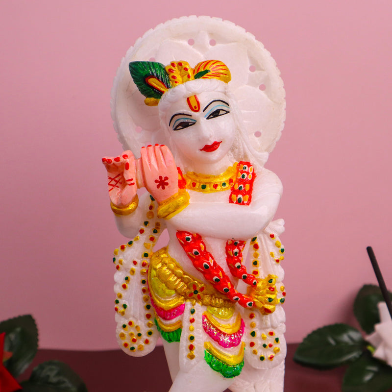 Lord Krishna, White Marble Statue - Handicraft Bazaar