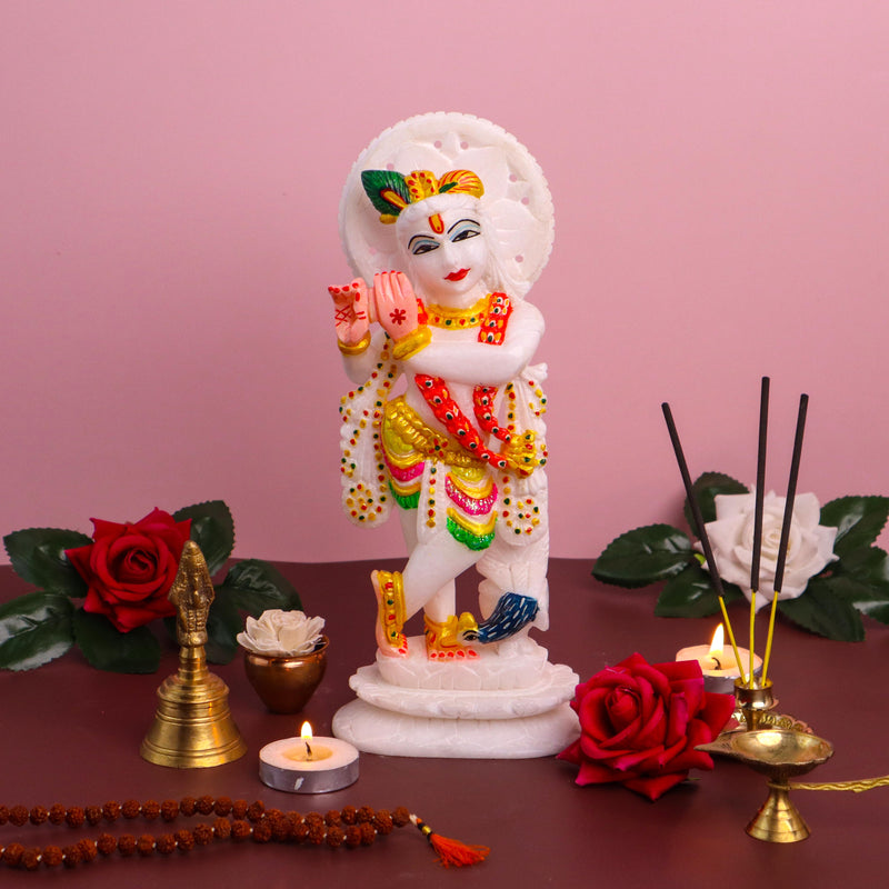 Lord Krishna, White Marble Statue - Handicraft Bazaar