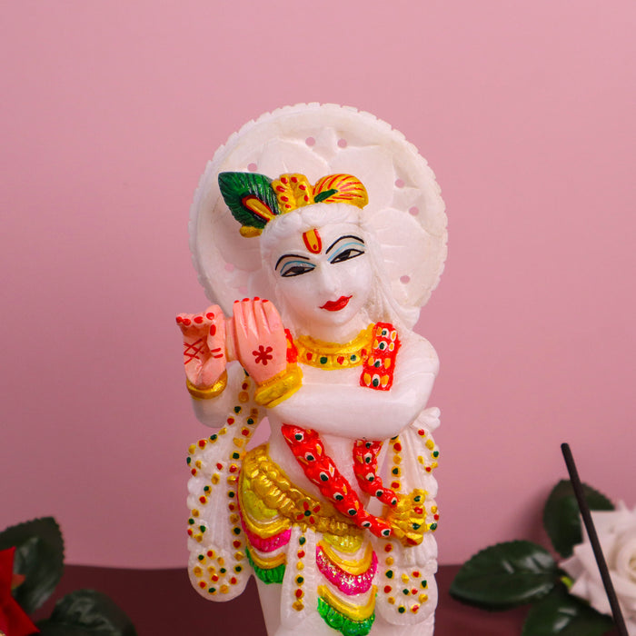 Lord Krishna, White Marble Statue - Handicraft Bazaar