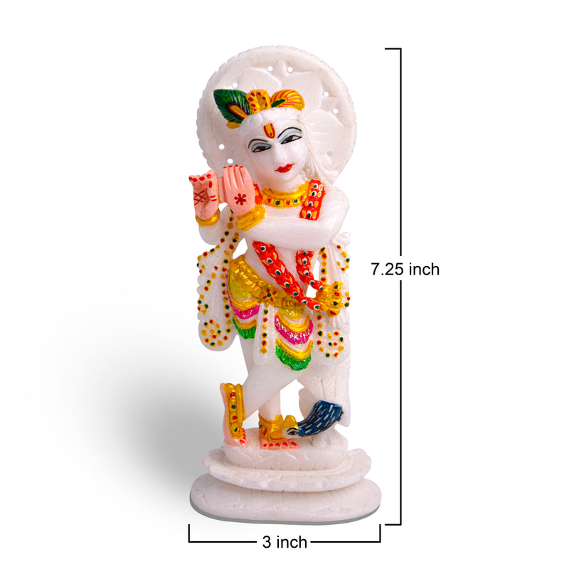 Lord Krishna, White Marble Statue - Handicraft Bazaar